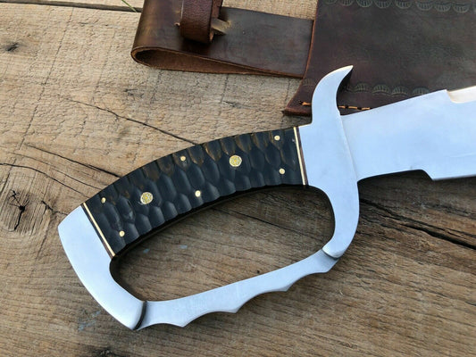 Heritage Forge 26 Inch D2 Steel Bowie Knife with Bull Horn Handle and Leather Sheath