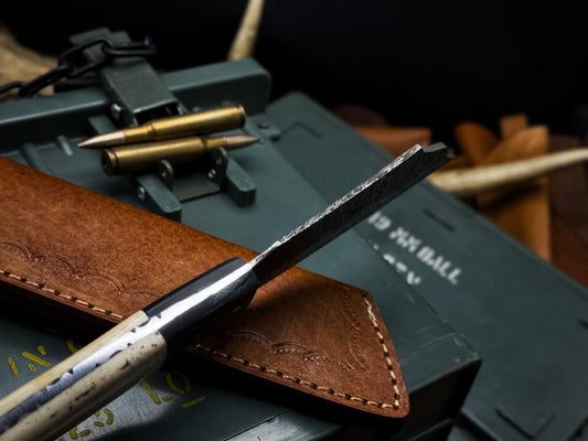 Handmade Damascus Steel Chef Cleaver Knife, Camel Bone Handle, Leather Sheath