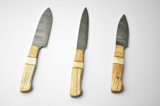 Lot of 3 Handmade Damascus Steel Kitchen Chef Knives – Full Tang