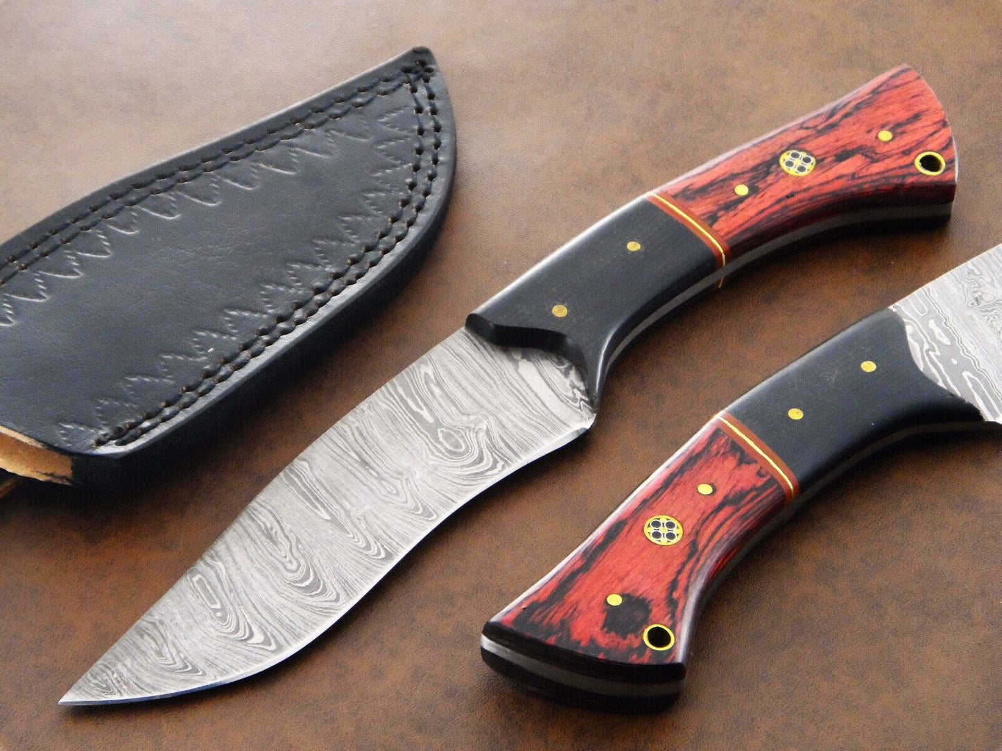Iron Fang 10 Inch Damascus Bowie Knife | Hardwood Handle & Leather Sheath