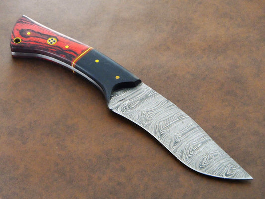 Iron Fang 10 Inch Damascus Bowie Knife | Hardwood Handle & Leather Sheath