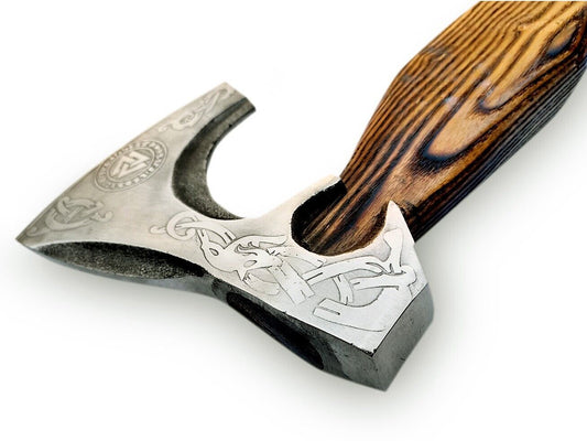 Custom Handmade Stainless Steel Viking Axe with Solid Wood Handle