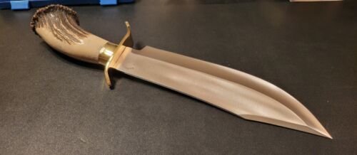 Handmade D2 Steel Hunting Bowie Knife with Stag Crown Handle | Full Tang Outdoor Knife