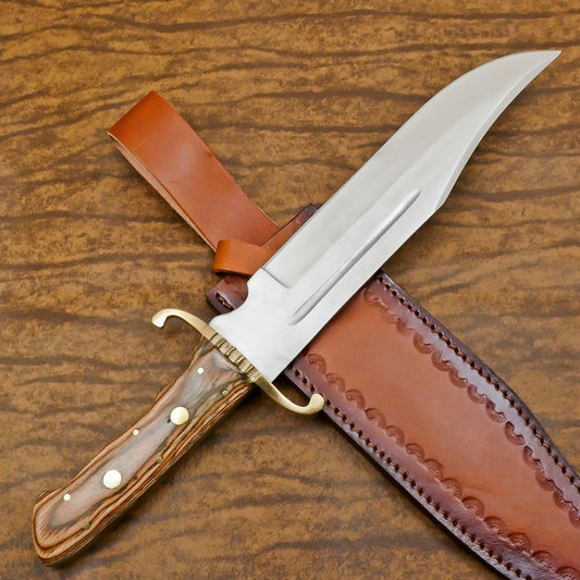Handcrafted 12-Inch D2 Steel Full Tang Bowie Hunting Knife – Pakka Wood Handle