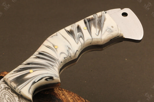 10.5" Hand Forged Ladder Damascus Steel Bowie Hunting Knife | Resin Handle