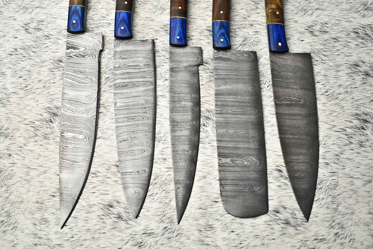 Lot Of 5 Handmade Damascus Hammered Full Tang Chef Set Knife