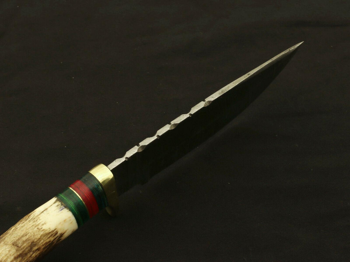 9.75" Custom Damascus Bowie Knife – Stag & Pakka Wood Handle