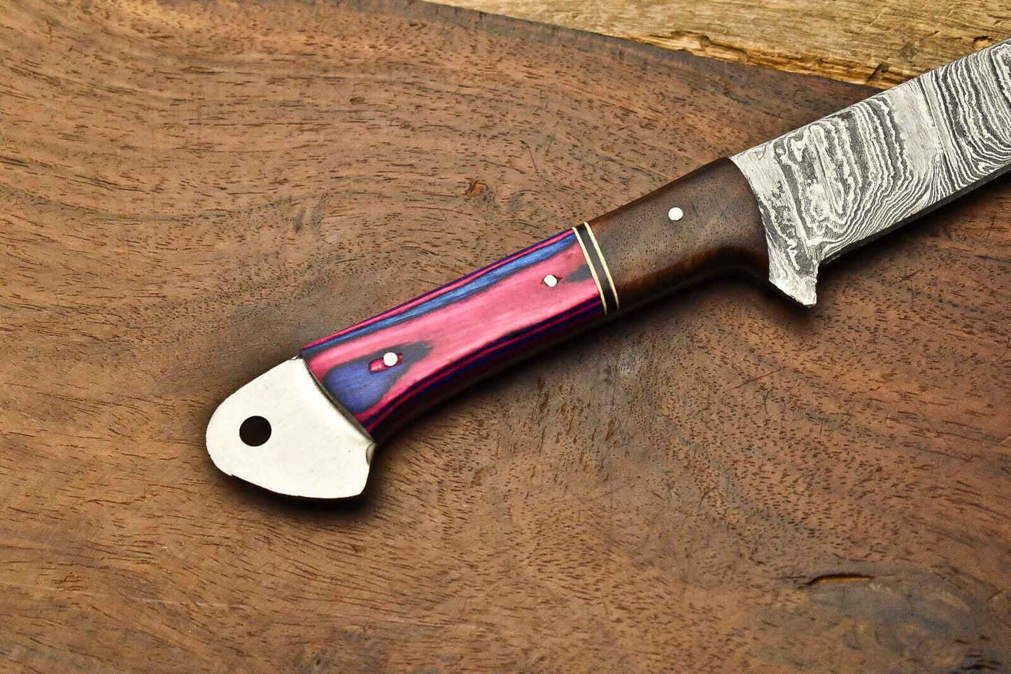 "14'' Handmade Damascus Steel Chef Knife with Pakka Wood Handle & Leather Sheath – Kitchen Cooking Knife"