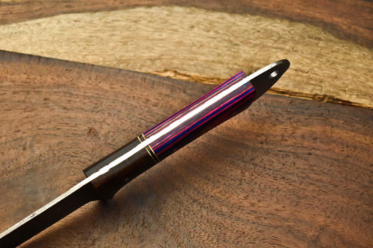 "14'' Handmade Damascus Steel Chef Knife with Pakka Wood Handle & Leather Sheath – Kitchen Cooking Knife"