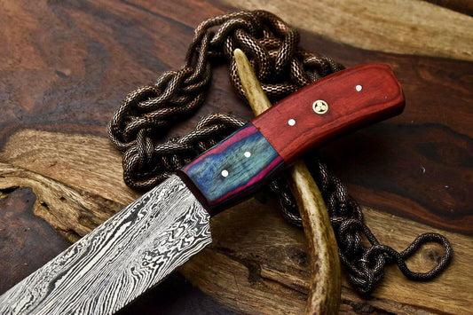 Hand Made Damascus Steel Blade Chef Kitchen Full Tang Knife | Hard Wood Handle, 12" Overall, 7" Blade