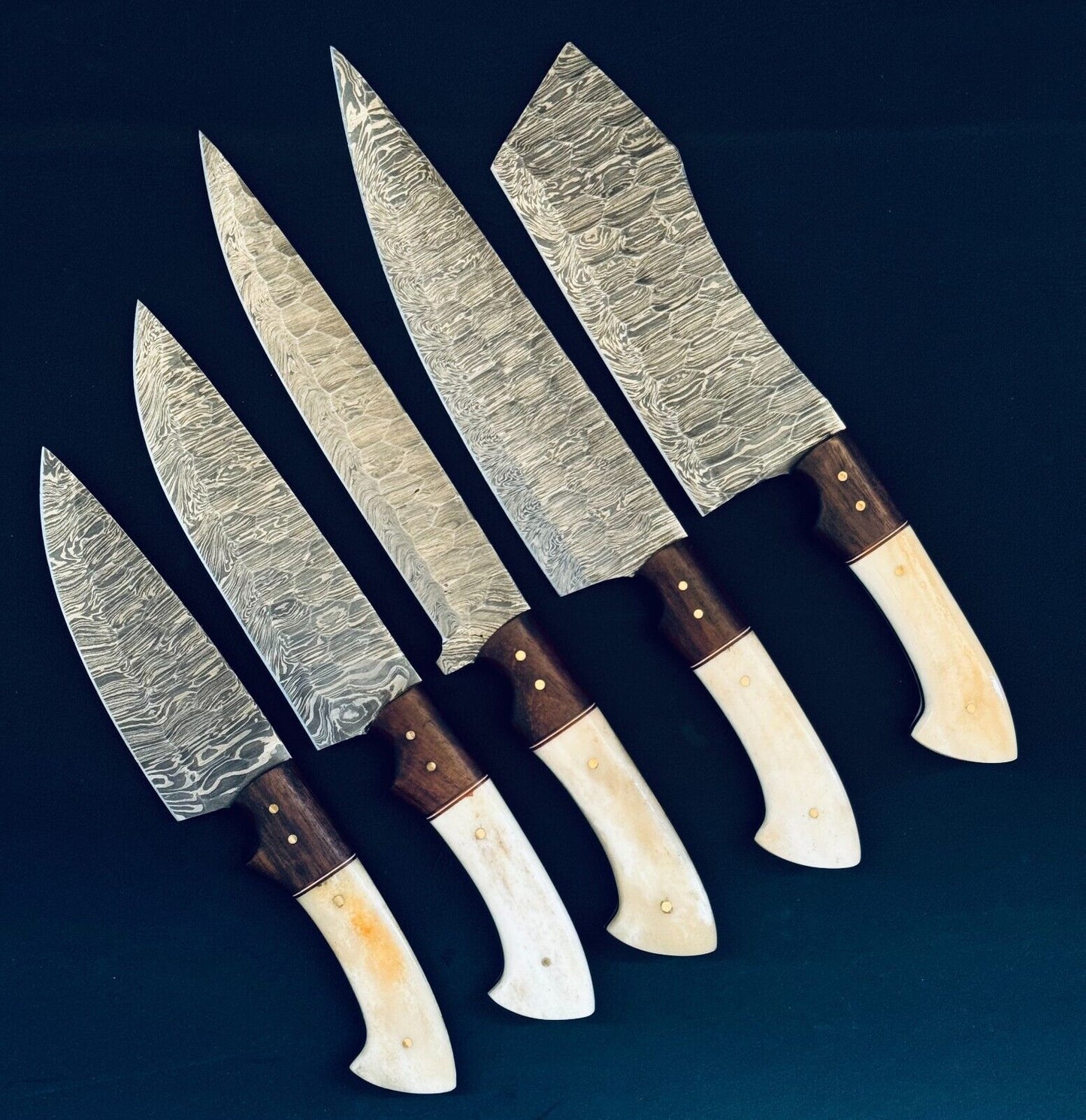 5-Piece Fire Storm Damascus Steel Chef Knife Set – Handmade Kitchen Knives