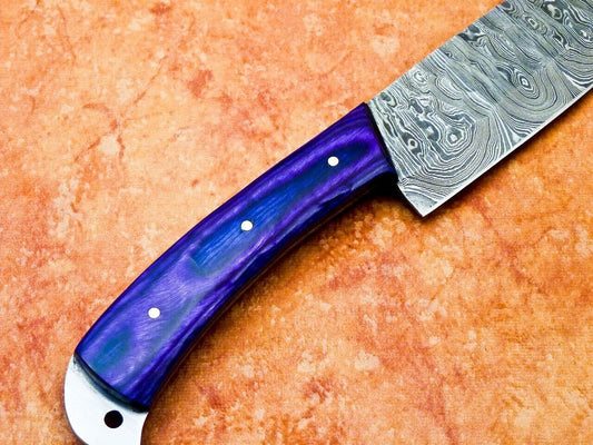 12" Professional Chef Knife – Handmade Damascus Blade Kitchen Knife with Hardwood Handle