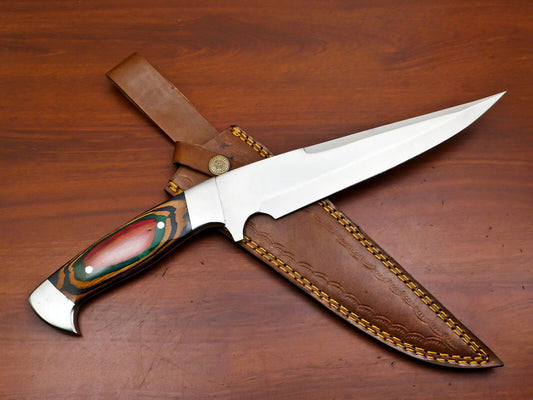 Handmade D2 Steel Bowie Knife – Full Tang Hunting Blade with Steel Guard