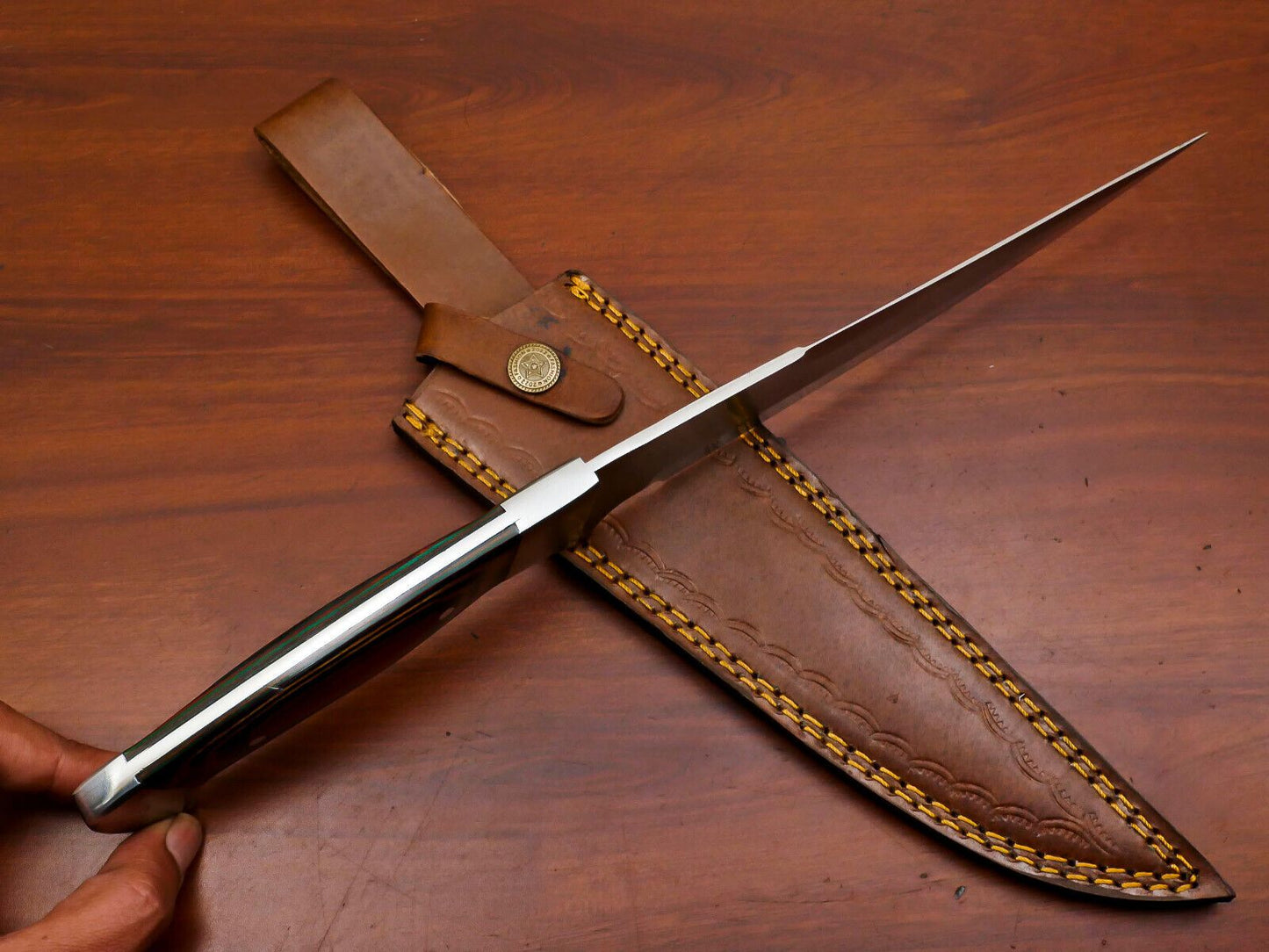 Handmade D2 Steel Bowie Knife – Full Tang Hunting Blade with Steel Guard