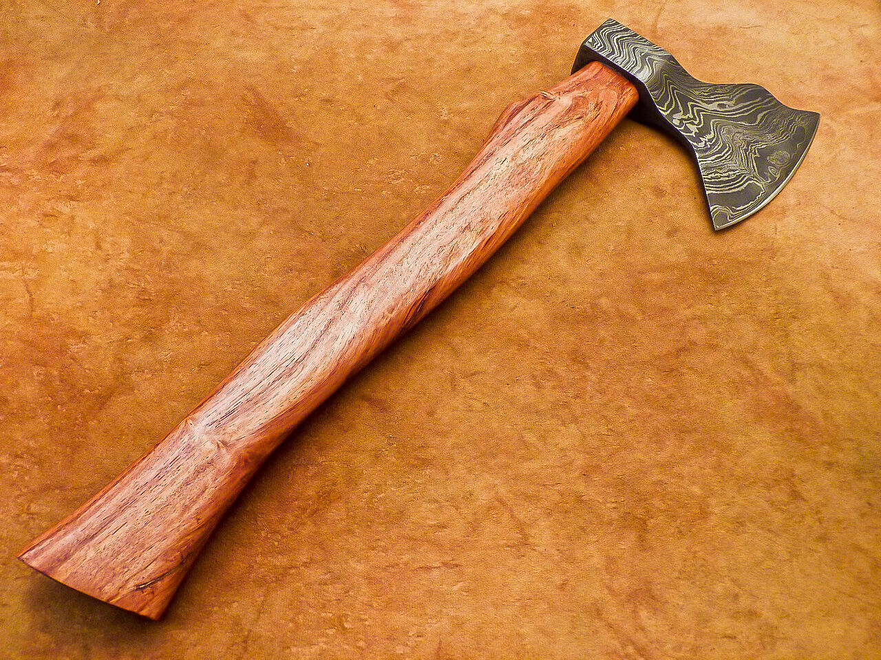Custom Handmade Damascus Steel Tomahawk Axe 16-Inch with Natural Wood Handle and Leather Sheath