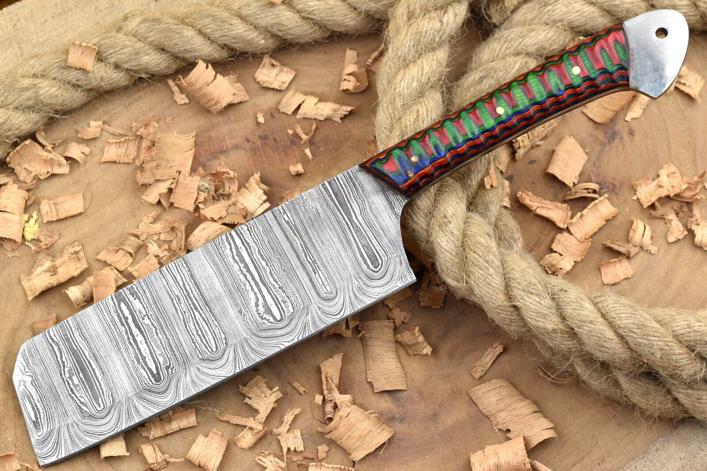 Custom Handmade Forged Damascus Steel Kitchen Chef Knife – 11" Multi Dollar Handle