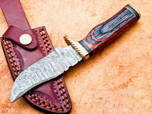 Heritage Forge 8" Handmade Damascus Steel Hunting Knife with Hardwood Handle