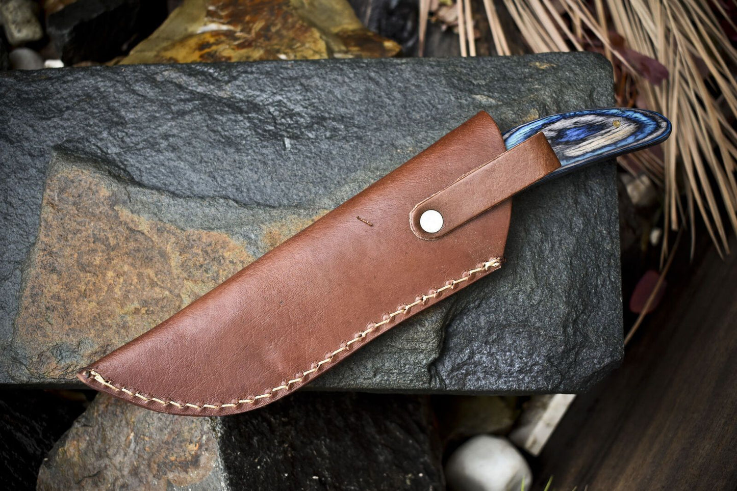 Handmade Twist Damascus Skinner Knife with Hard Wood Handle and Steel Bolster