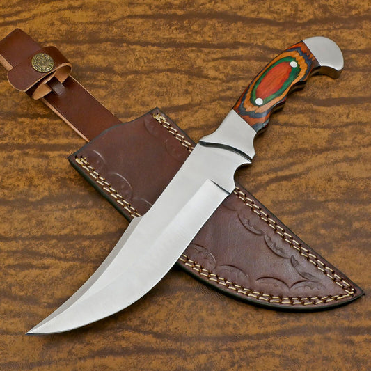 Handmade D2 Full Tang Bowie EDC Hunting Knife – Pakka Wood Handle with Sheath