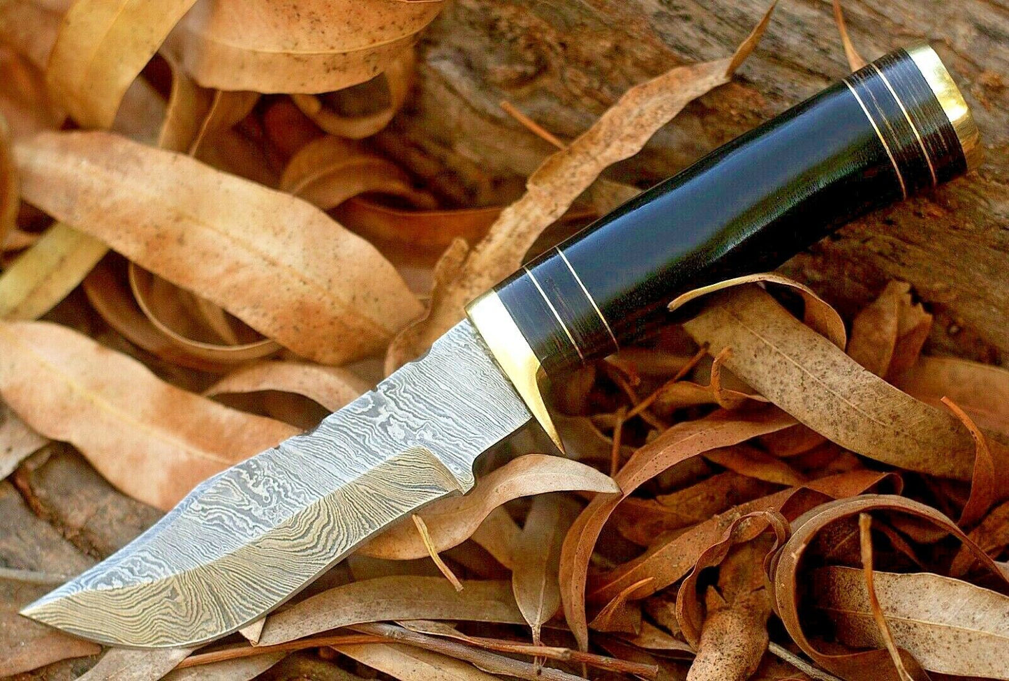 8 Inch Handmade Damascus Bowie Knife with Resin and Brass Handle