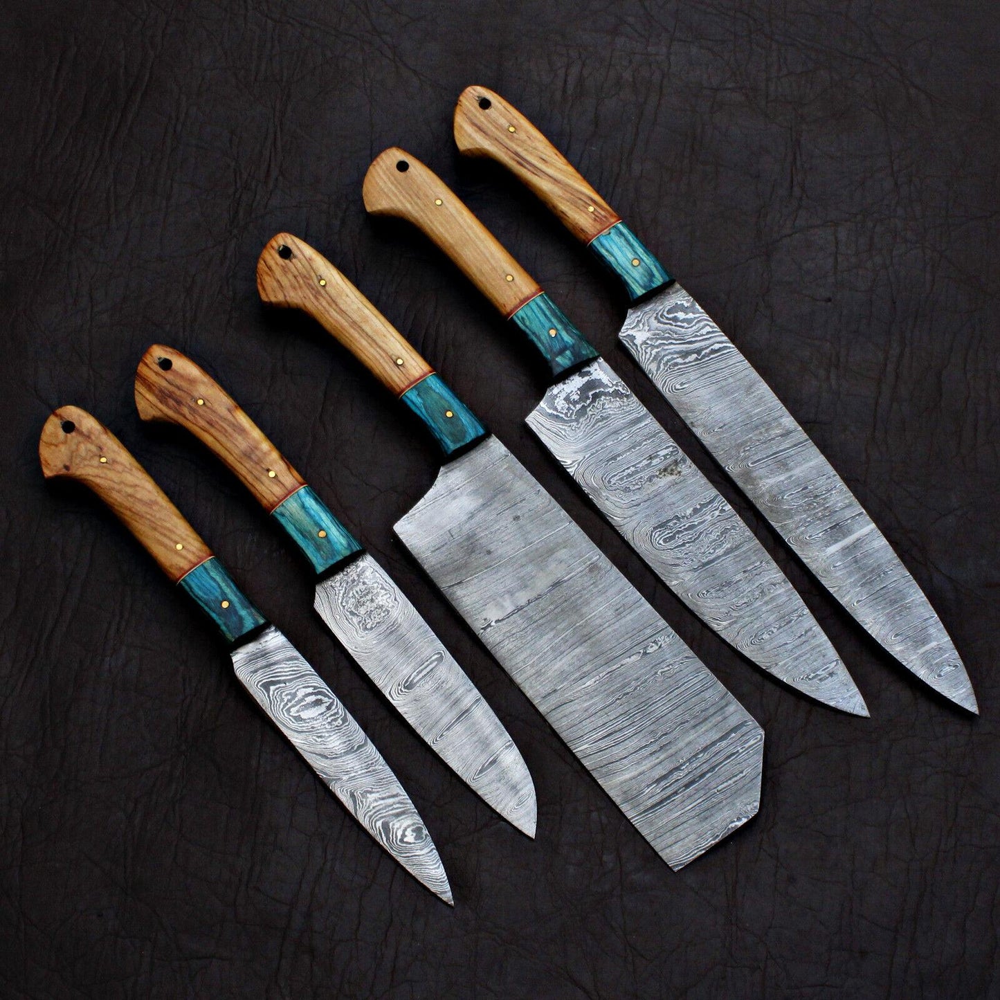 Black Beer 5-Piece Handmade Chef Knife Set – Damascus Steel Custom Kitchen Knives