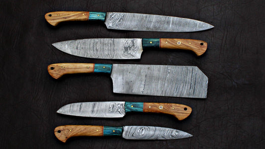 Black Beer 5-Piece Handmade Chef Knife Set – Damascus Steel Custom Kitchen Knives