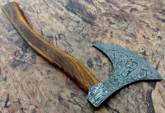 Custom Handmade 18-Inch Damascus Viking Axe – Rose Wood Handle with Precision Steel Blade
