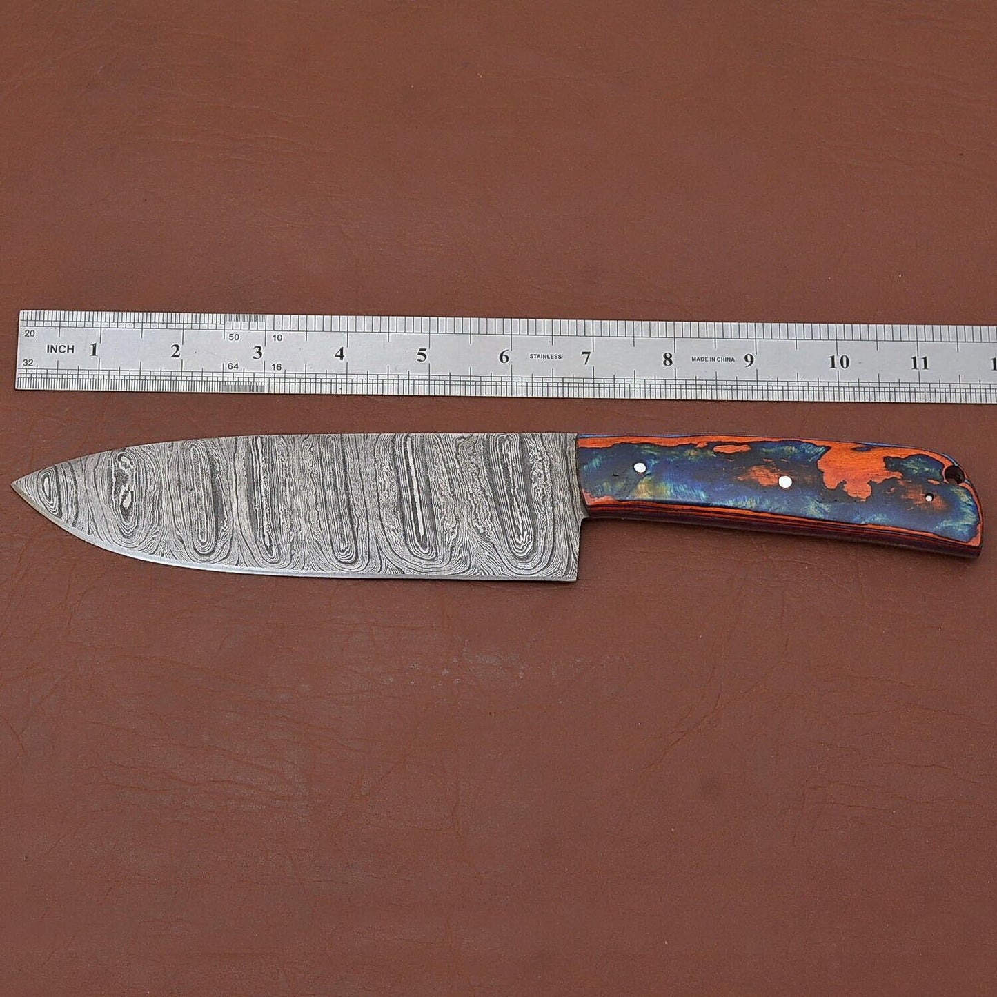 Handmade Damascus Steel Fillet Chef Knife with Full Tang Pakka Wood Handle
