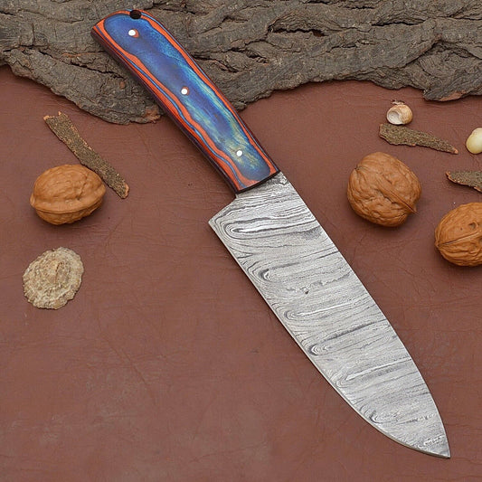 Handmade Damascus Steel Fillet Chef Knife with Full Tang Pakka Wood Handle