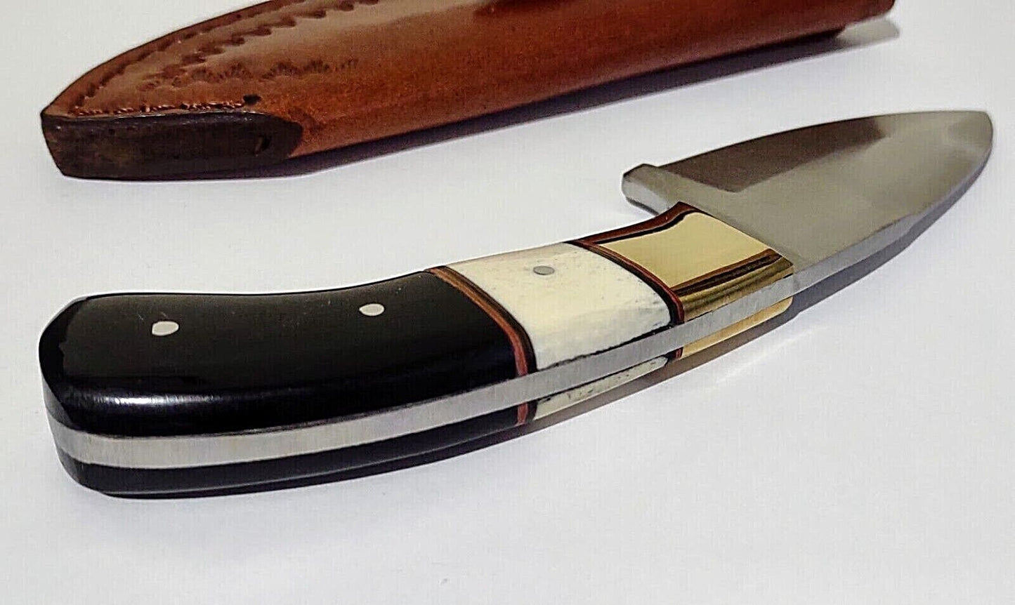 7" Hunting Bowie Knife 440 Stainless Steel Buffalo Horn & Bone Handle with Leather Sheath