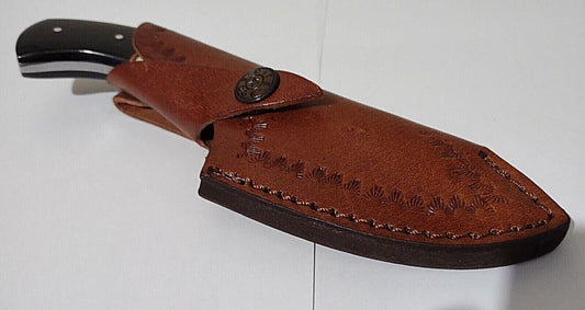 7" Hunting Bowie Knife 440 Stainless Steel Buffalo Horn & Bone Handle with Leather Sheath