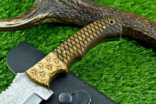 Custom Hand Forged Damascus Steel Hunting Tracker Knife | Olive Wood Handle with Sheath