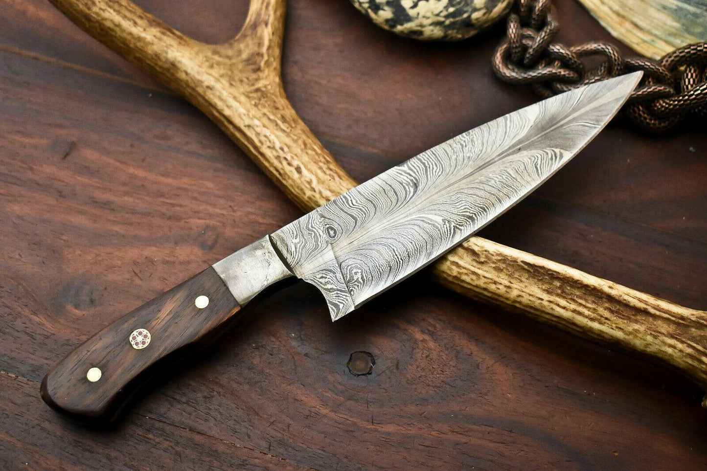 Handmade Damascus Steel Chef Knife | 10.5" Full Tang Kitchen Knife with Walnut Wood Handle