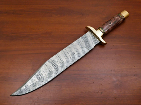 Heritage Forge Handmade Damascus Steel Fixed Blade Bowie Hunting Knife Wood Handle