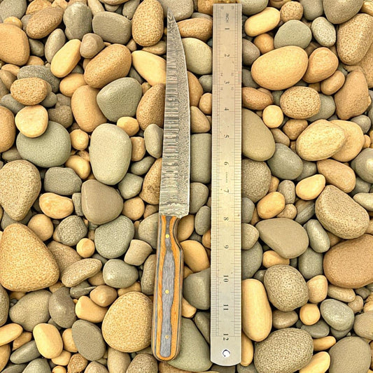 12" Custom Handmade Damascus Fillet Knife with Wood Handle for Kitchen W/Sheath