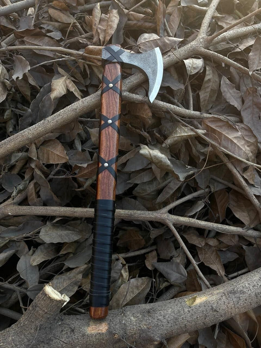 Handmade Viking Hand Forged Carbon Steel Axe 18" Rose Wood Handle