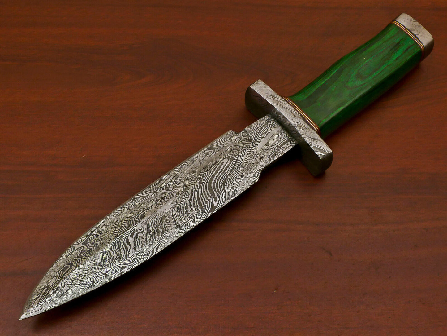 11.5" Damascus Bowie Knife – Pakka Wood Handle & Damascus Guard