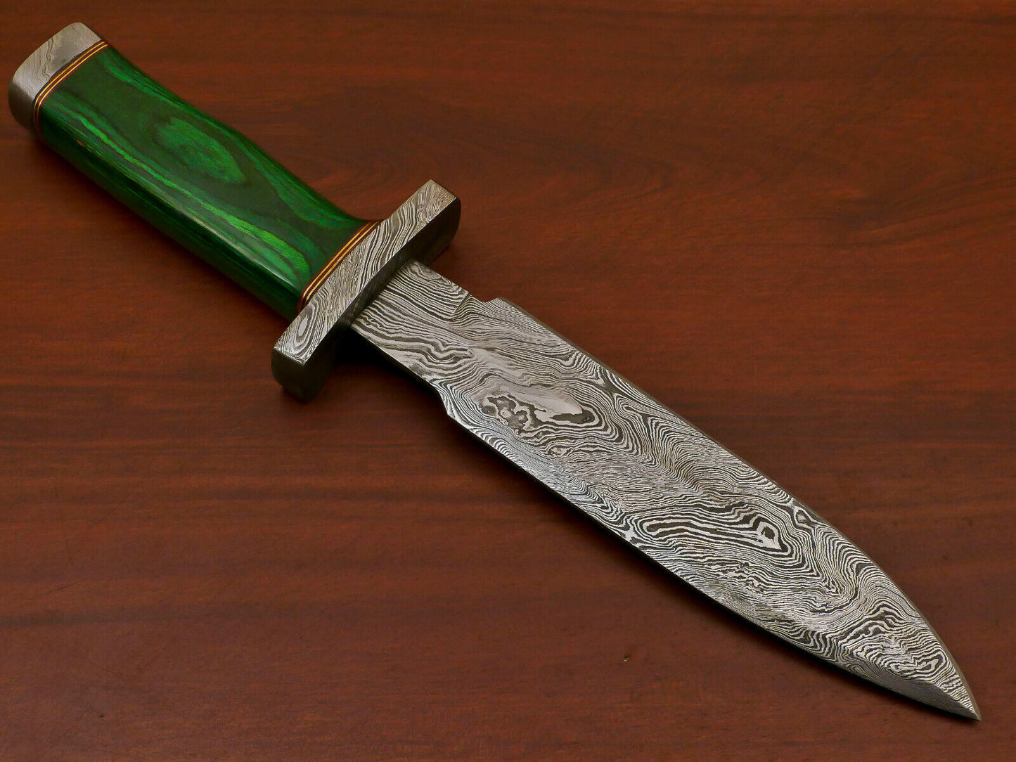 11.5" Damascus Bowie Knife – Pakka Wood Handle & Damascus Guard