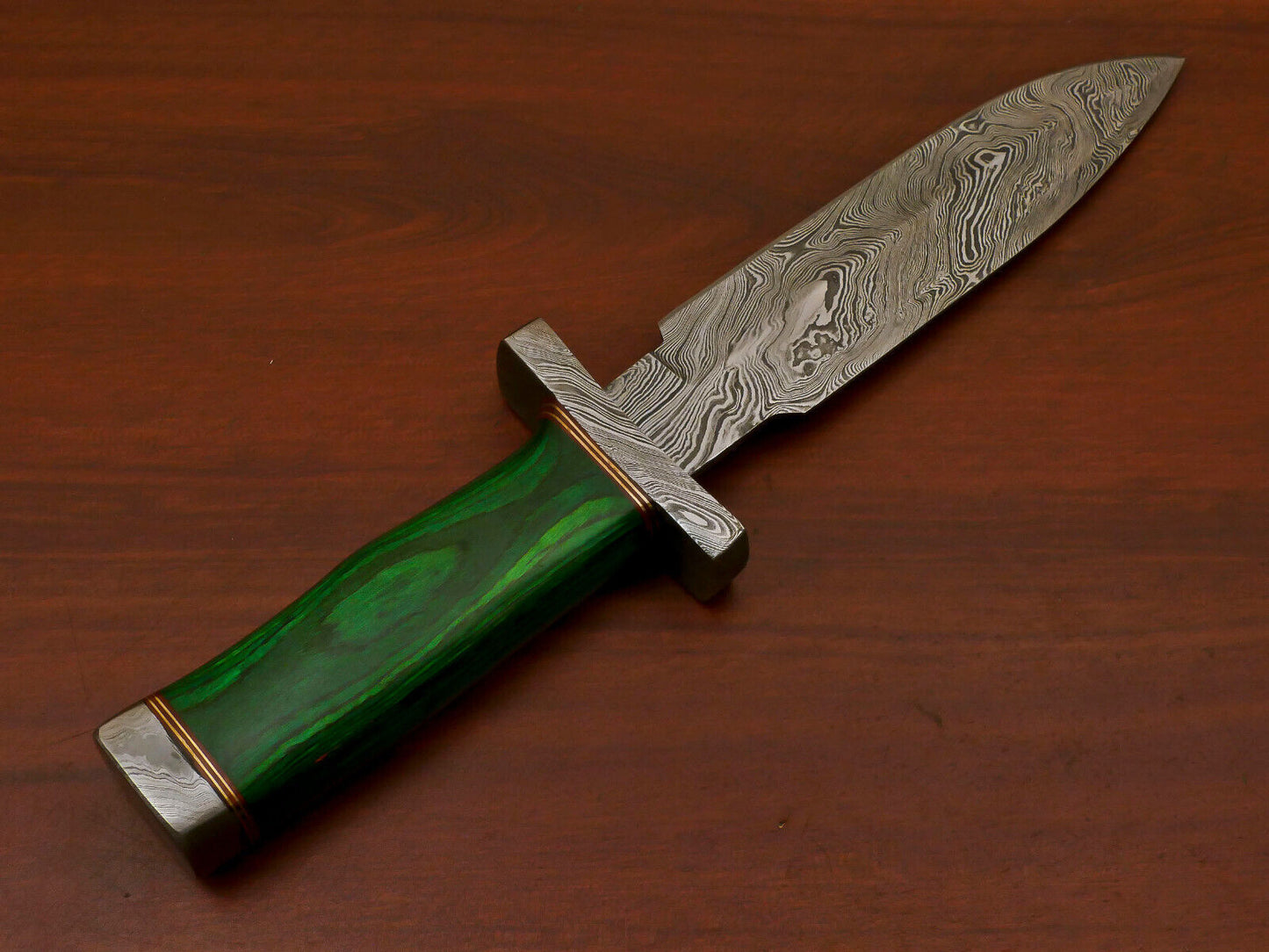 11.5" Damascus Bowie Knife – Pakka Wood Handle & Damascus Guard