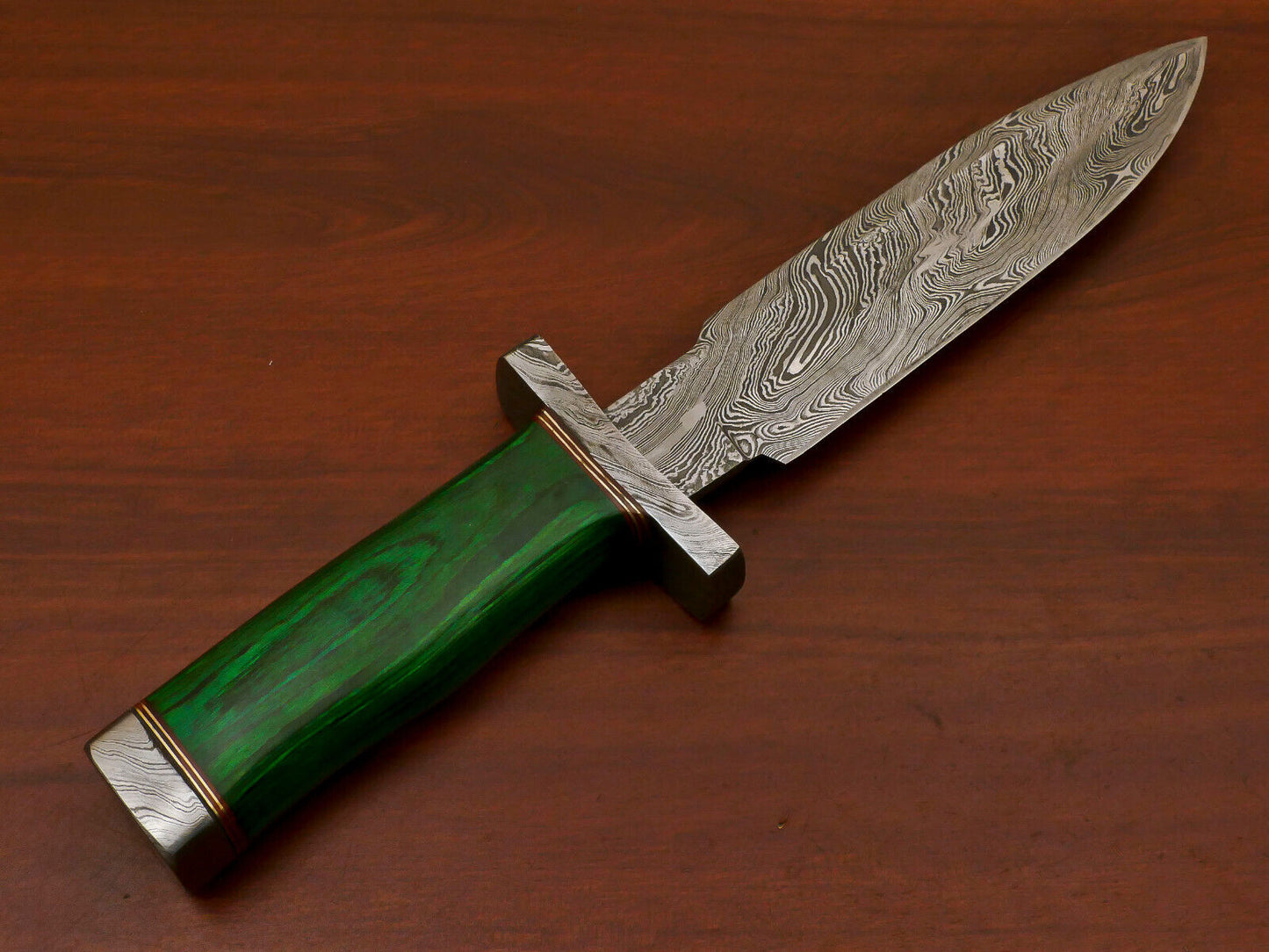 11.5" Damascus Bowie Knife – Pakka Wood Handle & Damascus Guard