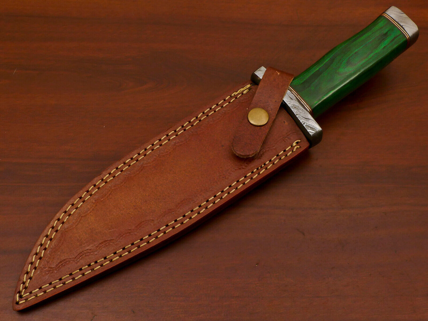 11.5" Damascus Bowie Knife – Pakka Wood Handle & Damascus Guard