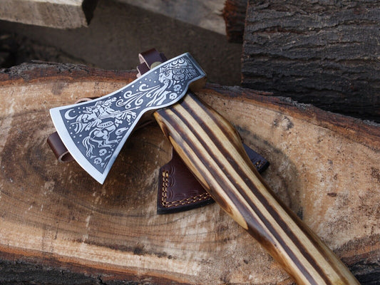 Hand Forged 18 Inch Viking Axe Carbon Steel Blade with Ash Wood Handle and Leather Sheath