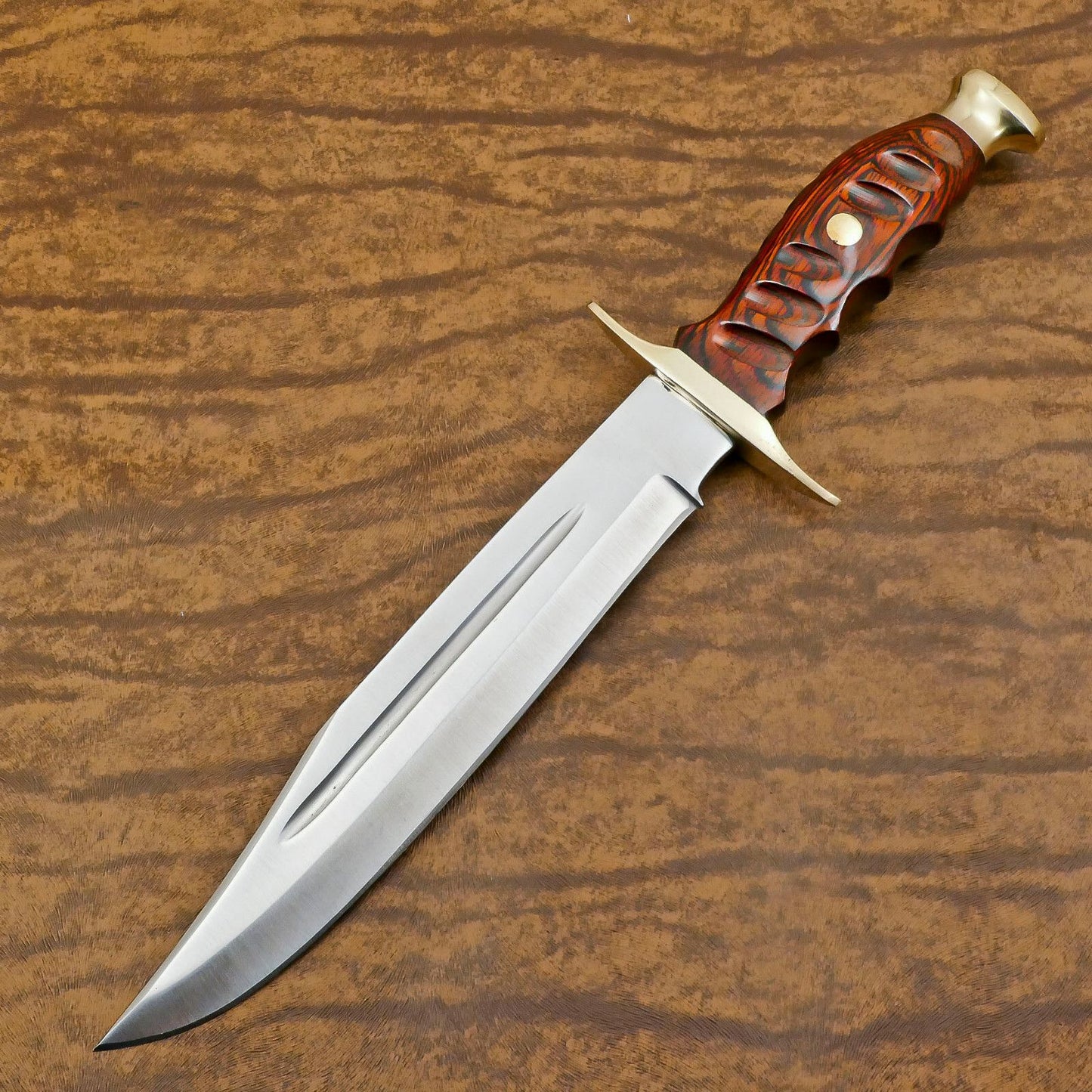Handmade D2 Steel Bowie Knife | Camping & Hunting Fixed Blade with Pakka Wood Handle 14"