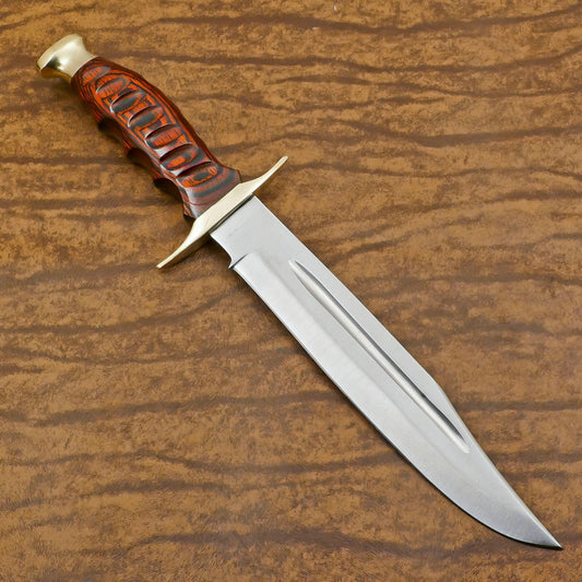 Handmade D2 Steel Bowie Knife | Camping & Hunting Fixed Blade with Pakka Wood Handle 14"