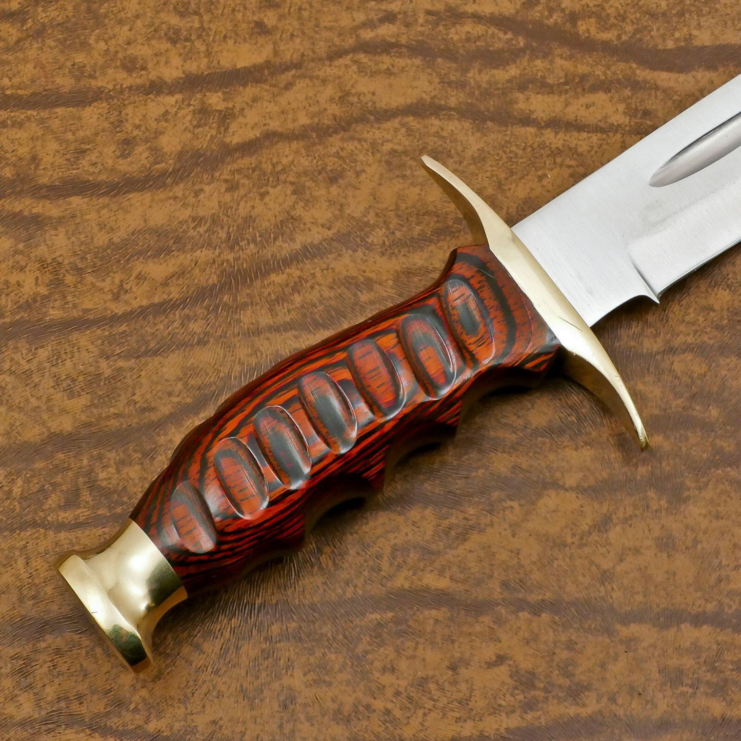 Handmade D2 Steel Bowie Knife | Camping & Hunting Fixed Blade with Pakka Wood Handle 14"