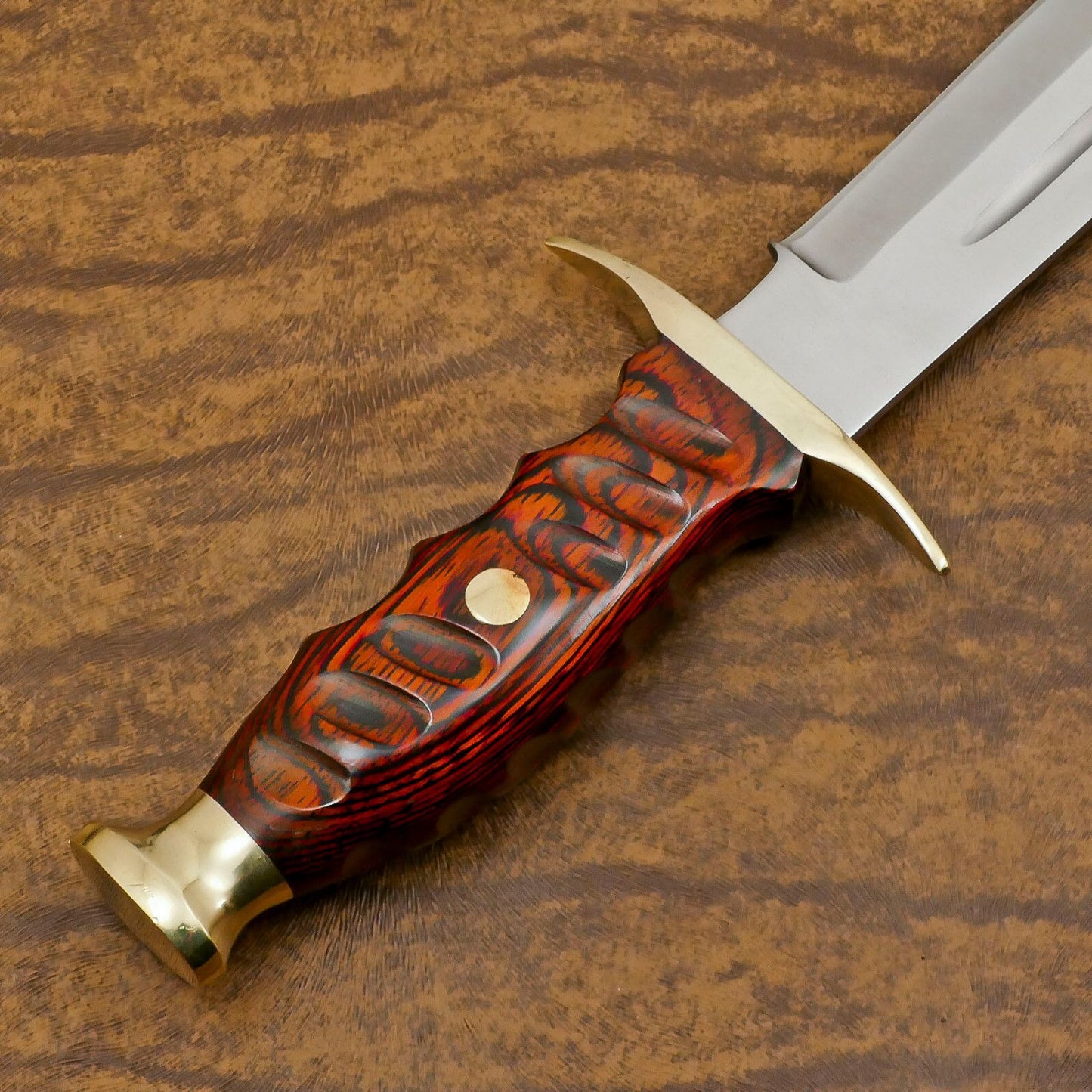 Handmade D2 Steel Bowie Knife | Camping & Hunting Fixed Blade with Pakka Wood Handle 14"