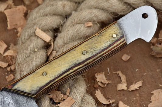 Custom Handmade Damascus Steel Chef Cleaver Knife with Yellow Handle & Sheath