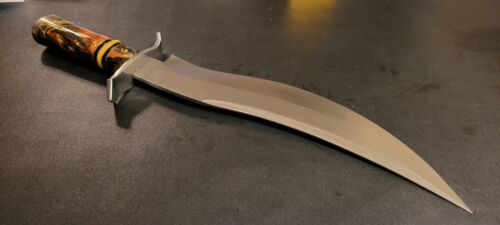 Custom Handmade D2 Steel Bowie Hunting Knife with Orange & Black Resin Handle