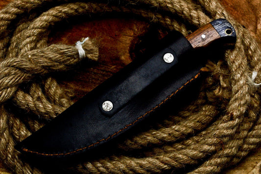 8" Handmade D2 Steel Skinner Knife | Walnut Wood Handle Full Tang Hunting EDC + Sheath