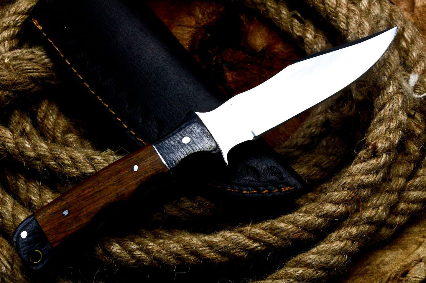 8" Handmade D2 Steel Skinner Knife | Walnut Wood Handle Full Tang Hunting EDC + Sheath